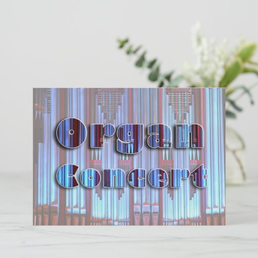 Concertuitnodiging - blauwe buizen kaart (Staand voorkant)