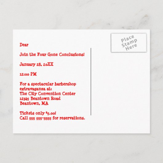 Concertuitnodiging personaliseren uitnodiging briefkaart (Achterkant)