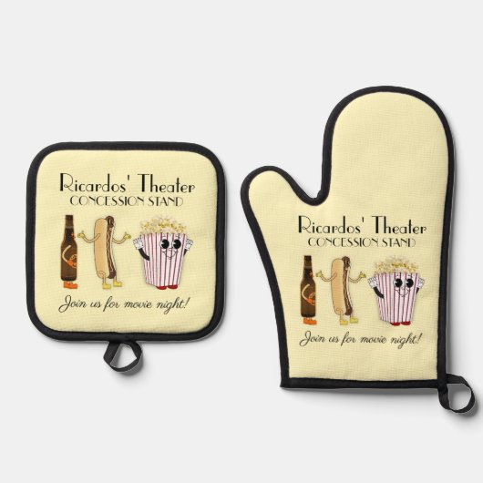 Concessiestand voor bioscoop ovenwant & pannenlap set (Voorkant)