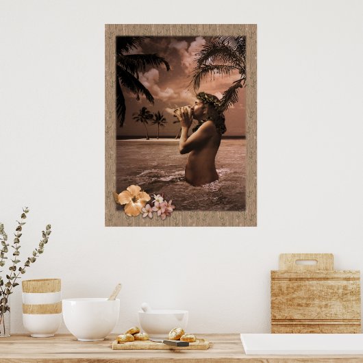 Conch Blowing Poster zonder lijst (Keuken)