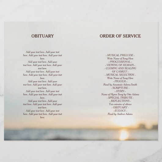 Conch on Beach Celebration of Life Funeral Program (Achterkant)