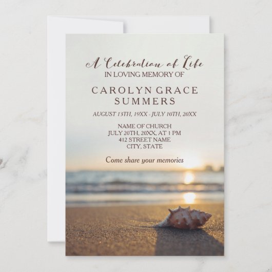 Conch on Beach Celebration of Life Kaart (Voorkant)