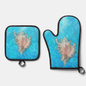 Conch Schelp "Strandleven" Ovenwant & Pannenlap Set (Voorkant)