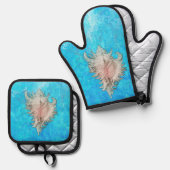 Conch Schelp "Strandleven" Ovenwant & Pannenlap Set (Voorkant / Achterkant)