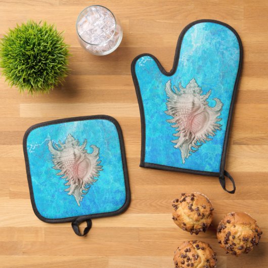 Conch Schelp "Strandleven" Ovenwant & Pannenlap Set (Top down)