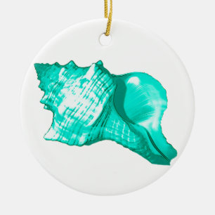 Conch schets - turquoise, wit en aqua keramisch ornament