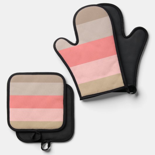 Conch Seashell Stripe kleuren Ovenwant & Pannenlap Set (Voorkant / Achterkant)