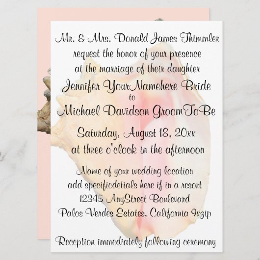 Conch Seashell Wedding Kaart (Voorkant / Achterkant)