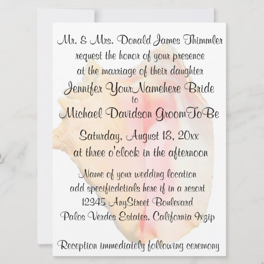 Conch Seashell Wedding Kaart (Voorkant)