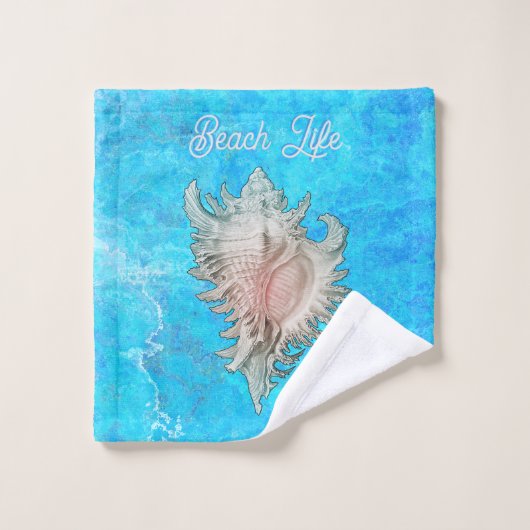 Conch Shell "Beach Life" Bad Handdoek (Wasdoekje)