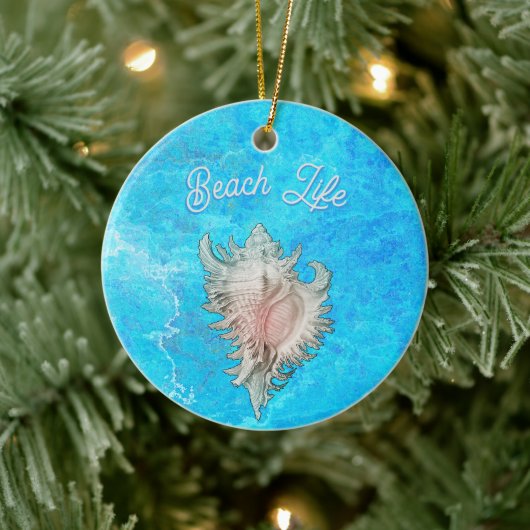 Conch Shell "Beach Life" Keramisch Ornament (Boom)