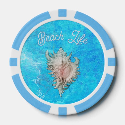 Conch Shell "Beach Life" Poker Chips (Voorkant)