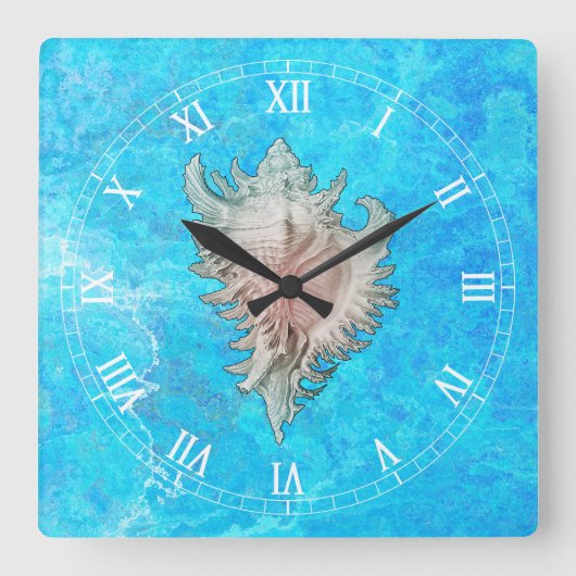 Conch Shell "Beach Life" Vierkante Klok (Voorkant)