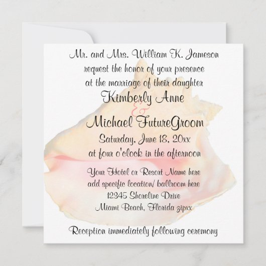 Conch Shell Beach Theme Weddenschap Kaart (Voorkant)