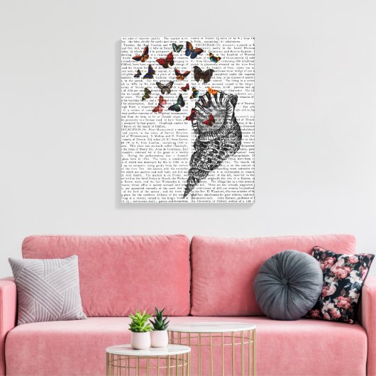 Conch Shell en Butterflies Canvas Afdruk (Insitu (Woonkamer))