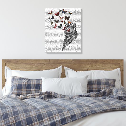 Conch Shell en Butterflies Canvas Afdruk (Insitu (Slaapkamer))
