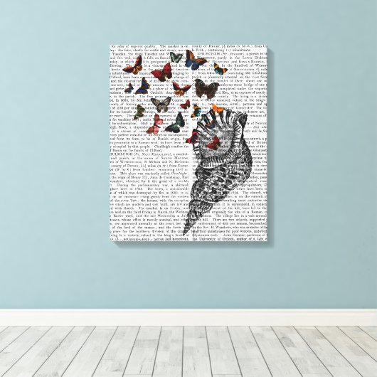 Conch Shell en Butterflies Canvas Afdruk (Insitu (Houten vloer))