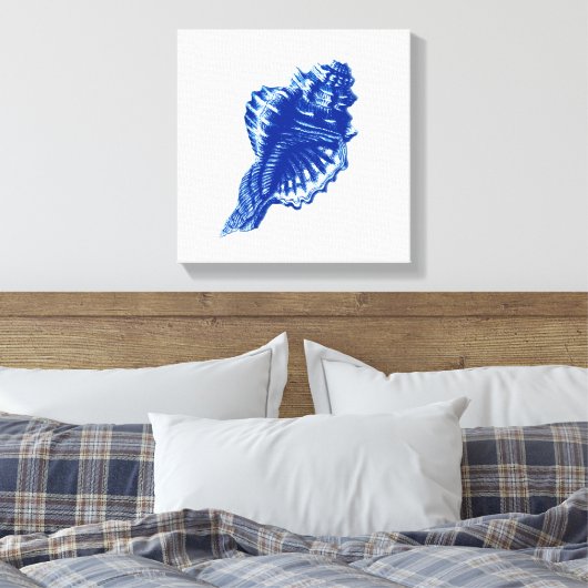 Conch Shell, Indigo Blue en White Canvas Afdruk (Insitu (Slaapkamer))