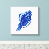 Conch Shell, Indigo Blue en White Canvas Afdruk (Insitu (Houten vloer))