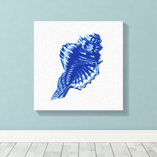 Conch Shell, Indigo Blue en White Canvas Afdruk (Insitu (Houten vloer))