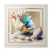 Conch shell iriserende 3D gouden shimmer glam Tegeltje (Voorkant)
