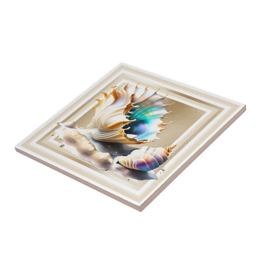 Conch shell iriserende 3D gouden shimmer glam Tegeltje (Zijkant)