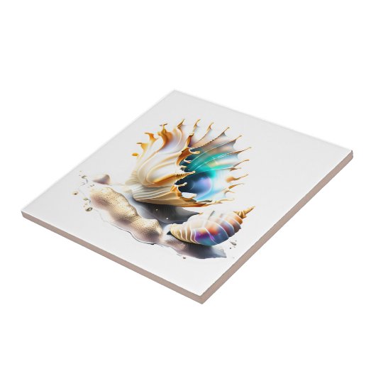 Conch shell iriserende 3D single groot strand zee Tegeltje (Zijkant)