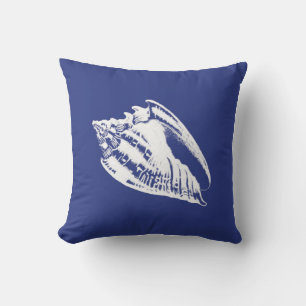 Conch Shell - marineblauw en wit Buitenkussen