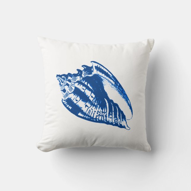 Conch Shell - marineblauw en wit Kussen (Voorkant)