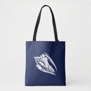 Conch Shell - marineblauw en wit Tote Bag