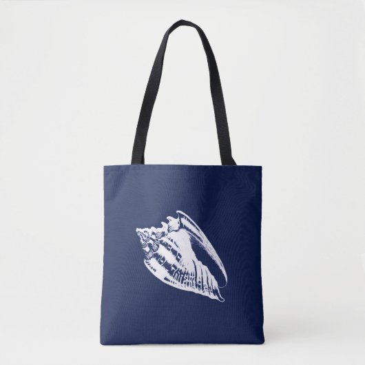 Conch Shell - marineblauw en wit Tote Bag (Voorkant)