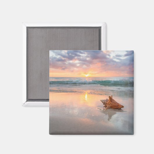 Conch Shell op de Beach | Jamaica Magneet (Voorkant / Achterkant)