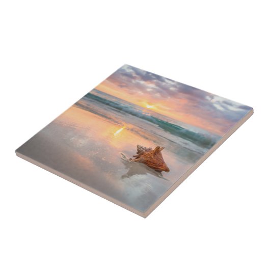 Conch Shell op de Beach | Jamaica Tegeltje (Zijkant)