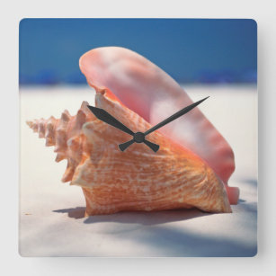 Conch Shell op strand 2 Vierkante Klok