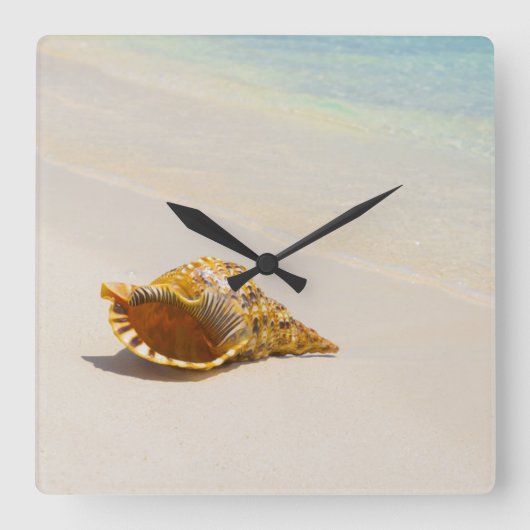Conch Shell op strand 3 Vierkante Klok (Voorkant)