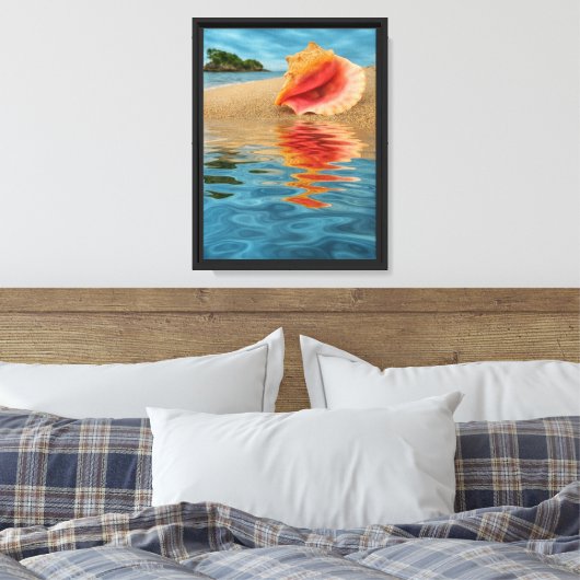 Conch Shell Reflection Beach Canvas Afdruk (Insitu (Slaapkamer))