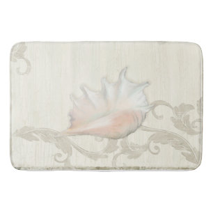 Conch Shell w Coral Blush Scroll Floure op hout Badmat