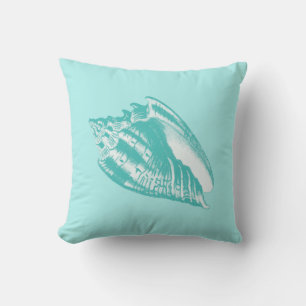 Conch Shell - zachte aqua en wit Kussen