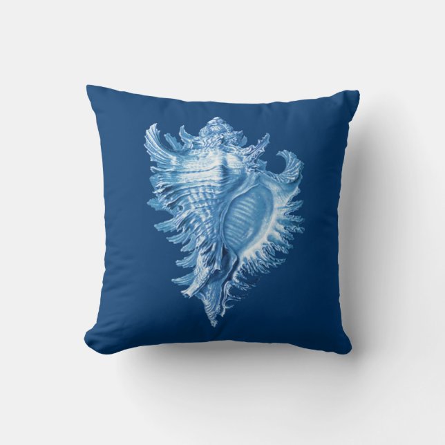 Conch Shell Zee Life Print, Indigo Blue en White Kussen (Voorkant)