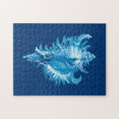 Conch Shell Zee Life Print, Indigo Blue en White Legpuzzel (Horizontaal)