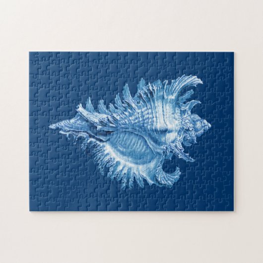 Conch Shell Zee Life Print, Indigo Blue en White Legpuzzel (Horizontaal)