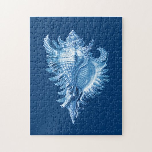 Conch Shell Zee Life Print, Indigo Blue en White Legpuzzel (Verticaal)