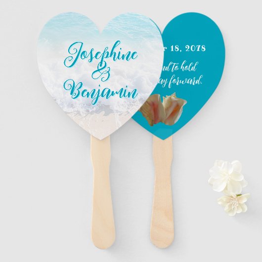 Conch Shells hartvormige bruiloft fans Handwaaier (Voorkant en achterkant)