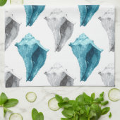 Conch Shells in Aqua & Grey Theedoek (Gevouwen)