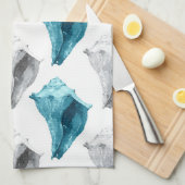 Conch Shells in Aqua & Grey Theedoek (Quarter Fold)