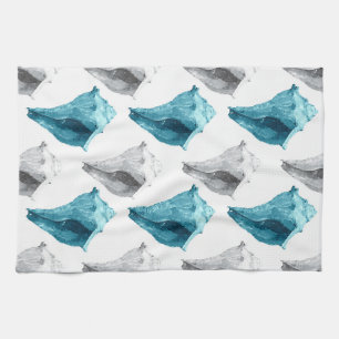 Conch Shells in Aqua & Grey Theedoek