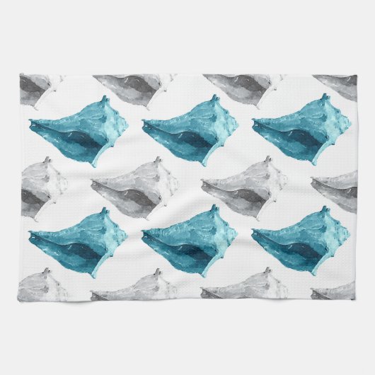 Conch Shells in Aqua & Grey Theedoek (Horizontaal)