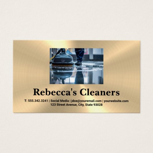 conciërge die de vloer dweilt | ontsmetten visitekaartje (Voorkant)