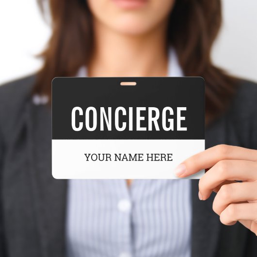 Concierge naambadge met koord of clip badge (Gepresenteerd)