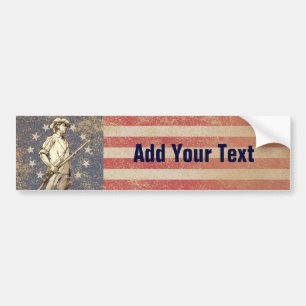 Concord Minuteman met First Americam Flag Bumpersticker